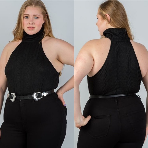 Naomi Cable Knit Sweater Bodysuit Plus (Black) - Picture 3 of 5